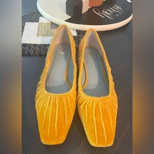 Frances Valentine Velvet Yellow Flats - Size 11 B